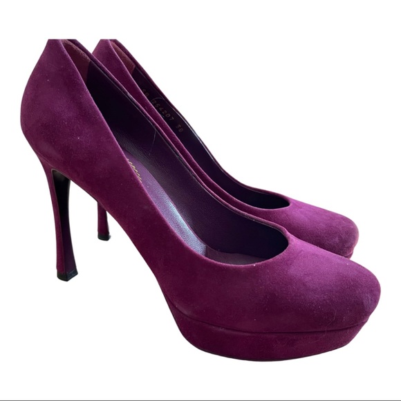 YSL Gisele 80 Kid Scamoscisto Platform Pumps - Picture 1 of 10